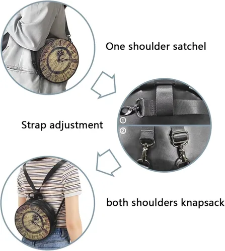 Vista 5 de SEANATIVE Bolsos de cuero para mujer, bolso redondo con cremallera y correa ajustable