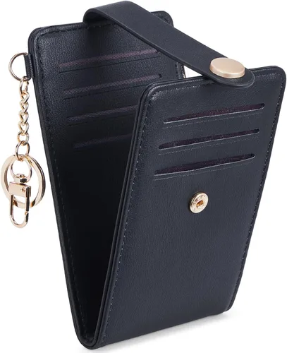 Vista 8 de POIUGOYA Billetera delgada para mujer, con bloqueo RFID, plegable, tarjetero con cremallera y bolsillo para monedas, ventana para identificación