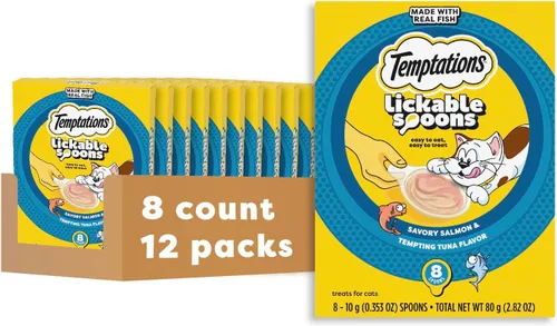 Vista 15 de Temptations Cucharas para lamer, golosinas suaves para gatos, golosinas húmedas para gatos adultos, sabroso sabor a pollo y queso cursi, 4 cucharas
