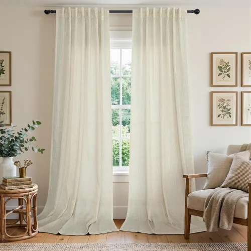 Vista 53 de Cortinas rosa intenso para sala de estar de 84 pulgadas de largo, juego de 2 paneles con pestaña trasera y bolsillo, cortinas de lino Berry