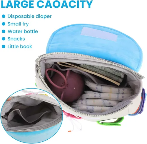 Vista 4 de Busy Board - Mochila para niños pequeños con hebillas y juguetes de actividades de aprendizaje, desarrolla habilidades motoras finas y habilidades
