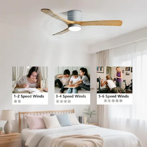 Vista 4 de Ventilador de techo gris de 36 pulgadas con luz, montaje empotrado para dormitorio y sala de estar