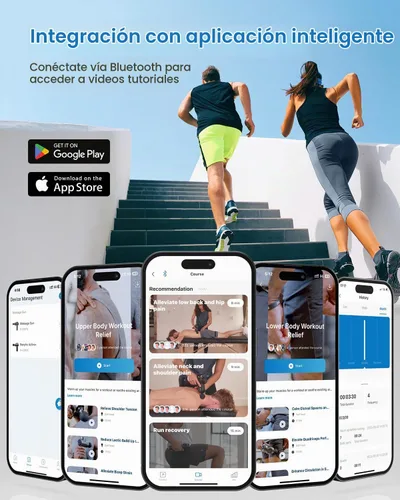 Vista 2 de RENPHO Active+ Pistola de masaje, cursos guiados controlados por aplicaciones, Bluetooth Negro mate