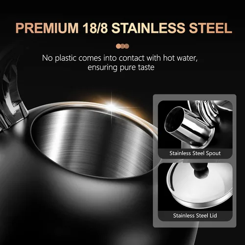 Vista 5 de SUSTEAS Hervidor de té – Hervidor silbante de 3.17 cuartos con mango ergonómico – Ollas de té de acero inoxidable de alta calidad para estufa