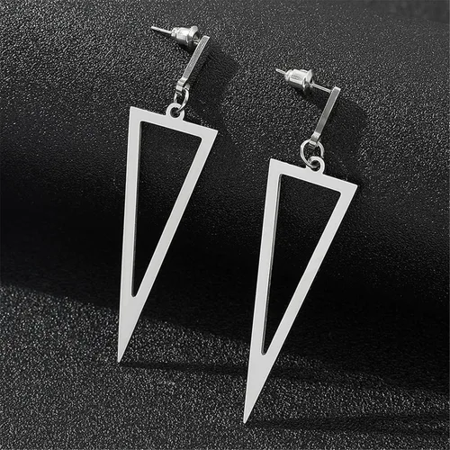 Vista 6 de WUWEIJIAJIA Aretes minimalistas de acero inoxidable punk plateado triangulares geométricos de gota dorados y negros rectangulares para mujeres