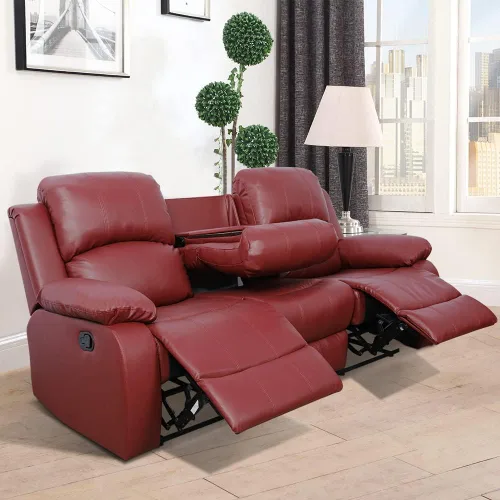 Vista 38 de Juego de muebles de sala de estar, juego de sofá reclinable de cuero, sofá reclinable y sofá biplaza, juego de sofá de cuero beige, juego de muebles