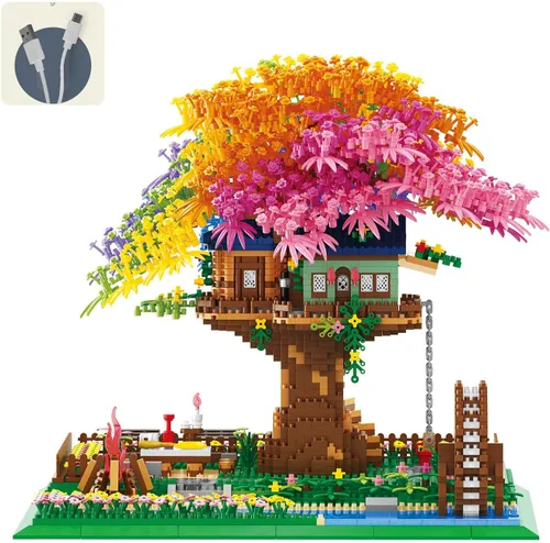Vista 8 de Kadablk Conjunto de Construcción de Microbloques de Casa del Árbol Sakura, Conjunto de Construcción de Modelo de Molino de Viento de Amistad, 1200