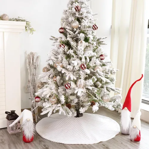 Vista 5 de Faldón de árbol de Navidad de piel sintética: 36 pulgadas, falda de árbol de Navidad de piel sintética de felpa blanca con patrón de textura