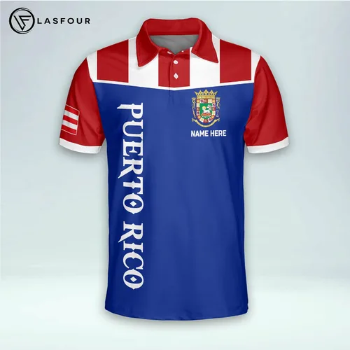 Vista 2 de LASFOUR Polo personalizado de Puerto Rico para hombres, camisetas personalizadas de Puerto Rico para hombres, camisas del orgullo puertorriqueño