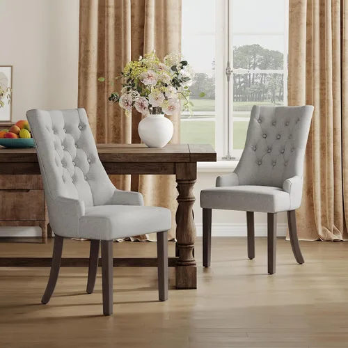 Vista 13 de COLAMY Wingback Tufted Dining Chairs Set of 2, Beige Upholstered Dining Room Chairs with Wood Legs, Kitchen Chairs for Home Kitchen