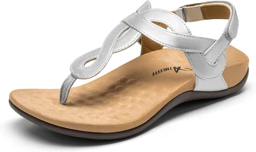 Vista 7 de Athlefit - Sandalias ortopédicas con soporte de arco para mujer, cómodas, con correa en T, sandalias casuales planas con soporte ortopédico