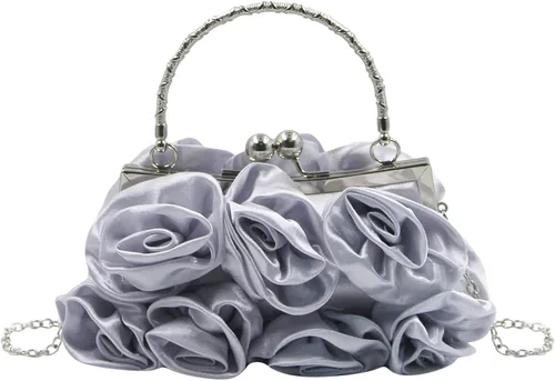 Vista 2 de RARITYUS Bolso de noche para mujer con forma de rosa de satén sedoso con elegante asa de metal para fiesta, boda