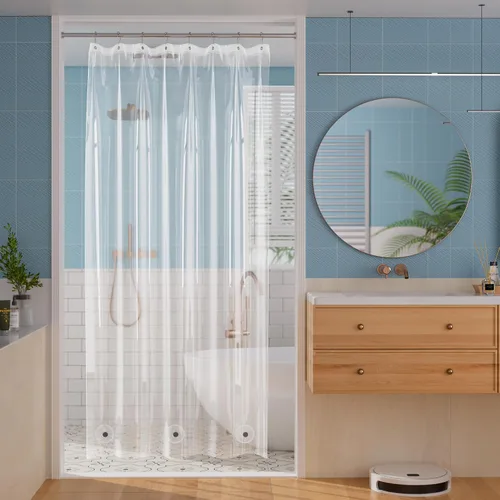 Vista 20 de Titanker Forro de cortina de ducha de plástico, 72 x 72 pulgadas, forro de ducha beige ligero de PEVA, cortinas de ducha para baño, forro de ducha