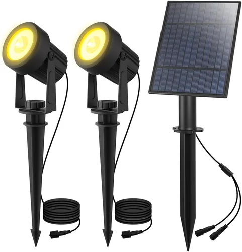 Vista 20 de T-SUN Focos solares al aire libre impermeables, luces de paisaje solares 2 en 1 LED para jardín, focos solares para árbol, jardín, estanque, piscina