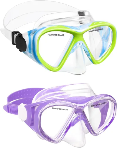 Vista 21 de ACQCES Gafas de natación para niños, máscara de buceo para niños y niñas de 5 a 15 años, gafas de natación antivaho de dos colores con cubierta