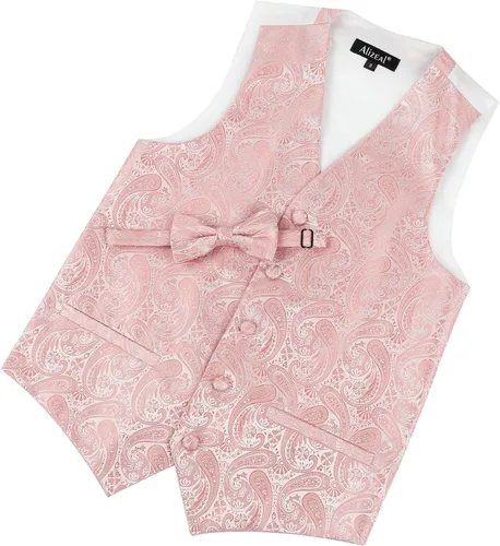 Vista 3 de Alizeal Conjunto de 2 piezas de corbata de lazo preatada de jacquard de cachemira con estampado floral clásico para niños