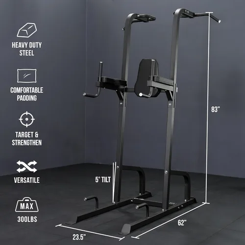 Vista 2 de Valor Fitness Power Tower Pull Up Bar & Dip Station for Home Gym Strength