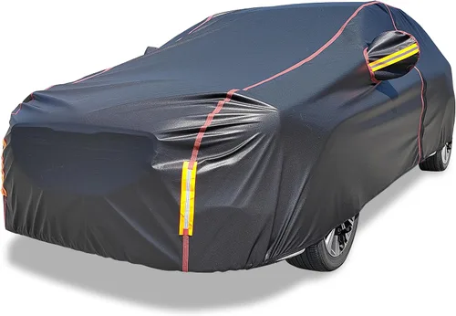Vista 12 de Funda impermeable para automóvil para todo tipo de clima, 6 capas exteriores completas con cremallera de algodón, bolsillo de espejo. Funda