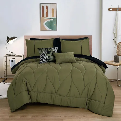 Vista 12 de ESCA Bed-in-a-Bag - Juego de sábanas y edredón de 9 piezas, color negro y rosa, juego de cama en bolsa, tamaño Queen