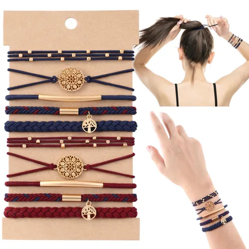 Vista 11 de DIYDEC 10 Ligas para el Cabello Pulsera para Mujeres 5 Estilos Suaves Trenzadas Boho Bandas para el Cabello Elásticas Sin Daño Ligas para el Cabello