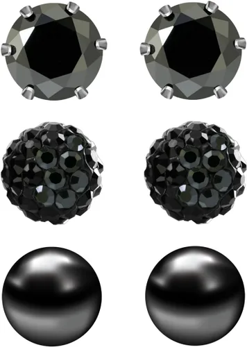 Vista 13 de JewelrieShop - Juego de aretes de tuerca de acero inoxidable con circonitas cúbicas y perlas de imitación, 3 pares de 0.236 in