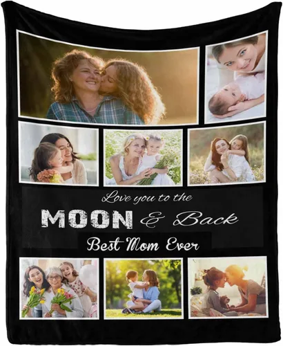 Vista 9 de InterestPrint Manta con foto, regalos personalizados para mamá, manta de collage de fotos personalizada para mamá de hija e hijo para cumpleaños