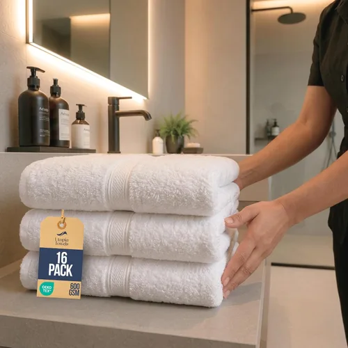 Vista 14 de Toallas de baño de algodón de lujo de 700 GSM (4 unidades, 27 x 54 pulgadas) por Utopia, Beige Premium Lightweight Ring Spun Cotton Towels