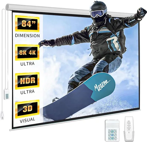 Vista 9 de DINAH Pantalla de proyector eléctrica de 72 pulgadas con control remoto, caída automática de aire para interiores, proyección motorizada 4K 3D HD