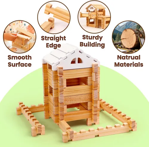 Vista 8 de Jovi-mindly &Notchies - Juego de 63 bloques de madera para principiantes, juguetes de aprendizaje preescolar, bloques de madera para niños a partir