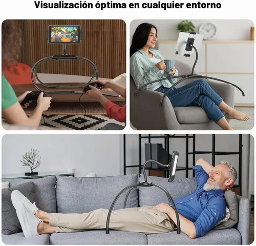 Vista 3 de AboveTEK Soporte para iPad para cama, soporte ajustable para tableta, soporte para Kindle manos libres de 360° para leer en la cama, compatible