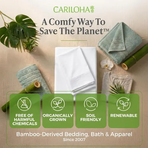 Vista 9 de Juego de sábanas de bambú clásico de Cariloha de 4 piezas – Sábanas y fundas de almohada más suaves (matrimonial, blanco)