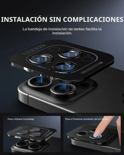 Vista 6 de UARMOR - Protector de lente de cámara para iPhone 15 Pro y 15 Pro Max, vidrio templado 9H y anillo de aluminio, HD transparente, kit de fácil