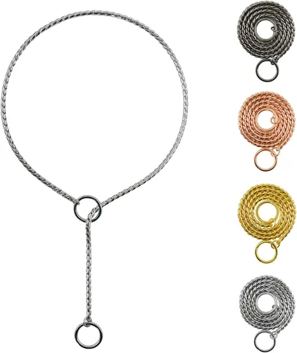 Vista 9 de Collar de Perro de Alta Resistencia, Collar de Perro Deslizante con Eslabones de Serpiente, Antióxido, 39.4cm-74.9cm, Negro/Oro/Plata/Oro Rosa