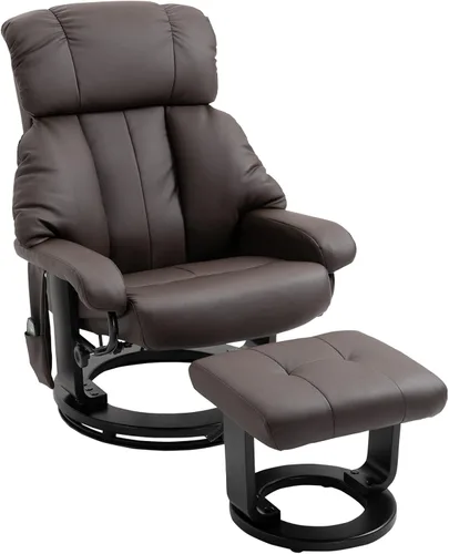 Vista 11 de HOMCOM Silla reclinable de masaje con otomana, reclinable giratorio de 360° y reposapiés, vibración de 10 puntos, silla reclinable de piel sintética