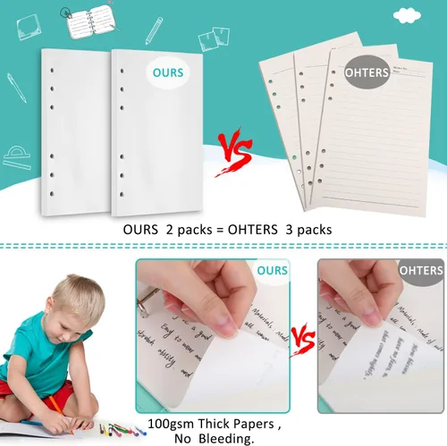 Vista 3 de Papel de recambio A6, 320 páginas A6, hojas sueltas, 6 agujeros, repuestos para cuaderno de 6 anillas rellenables, planificador, diario, pintura