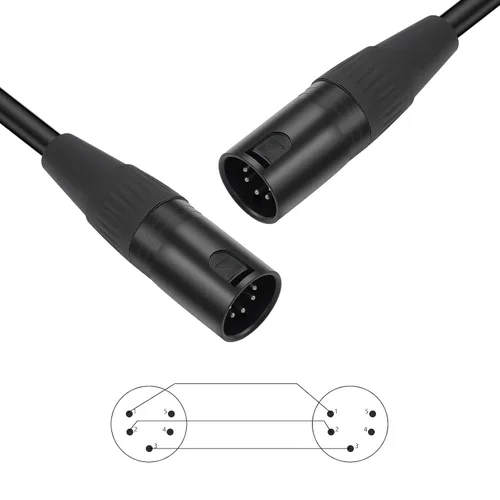 Vista 6 de Paquete de 2 cables XLR macho a macho de 5 pines, DMX 512 5 PIN XLR Lightspeed Controller Cable de 2 pies, negro
