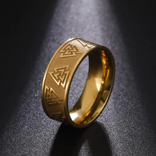 Vista 4 de Valknut - Anillos vikingos para hombres, anillos de runa nórdica, círculos de acero inoxidable, triquetra, nórdico, valknut vikingo, símbolo