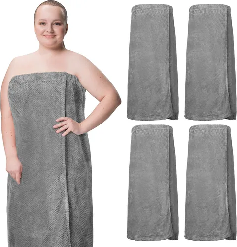 Vista 8 de 4 toallas envolventes para mujer, bata de spa con cierre ajustable, parte superior elástica, envoltura ligera para baño y ducha