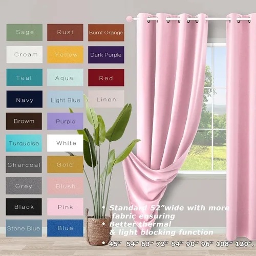 Vista 6 de KOUFALL Paquete de cortinas opacas de oscurecimiento de habitación y cortinas transparentes rosas para sala de estar y dormitorio