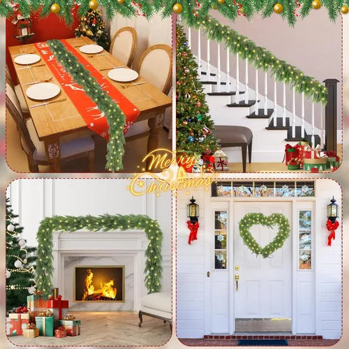 Vista 6 de Guirnalda de cedro de Navidad de 6 pies con luz, guirnalda de cedro iluminada de tacto real, guirnaldas artificiales para mesa, chimenea, pared