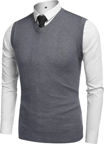 Vista 32 de Amussiar Suéter casual para hombre, chaleco con cuello en V, ajustado, sin mangas, suéter de punto