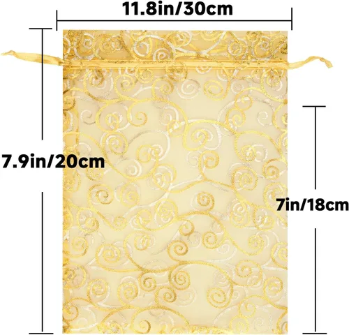 Vista 2 de joycraft 50 bolsas de regalo de organza – 11.8 x 7.9 pulgadas, bolsas de regalo de malla dorada con cordón, bolsa de organza para regalo de San