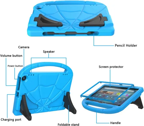 Vista 6 de Funda para tablet Amazon Fire Max 11 para niños (13ª generación, versión 2023), ligera, a prueba de golpes, con asa y soporte para tablet Kindle Azul