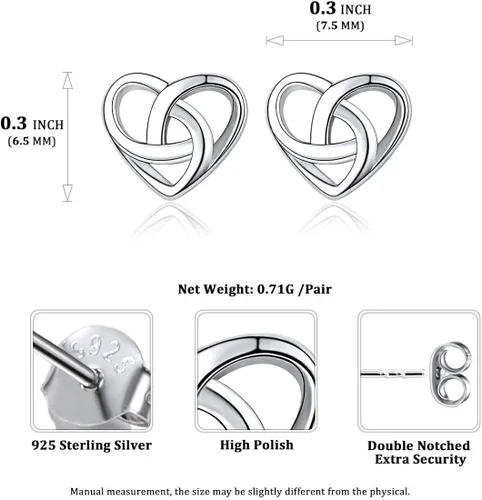 Vista 4 de ChicSilver Aretes de nudo celta hipoalergénicos de plata de ley 925 con forma de corazónnudo triangular, joyería celta para mujer, plataorooro rosa