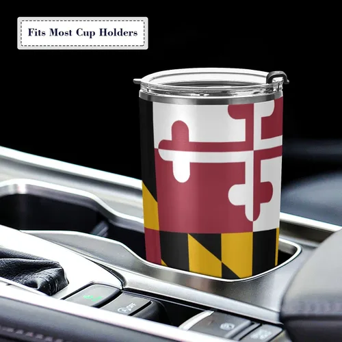 Vista 5 de Vaso aislado con la bandera de Maryland para el regreso a clases, contenedor de bebidas para la oficina, taza de viaje con popote y tapa, acero