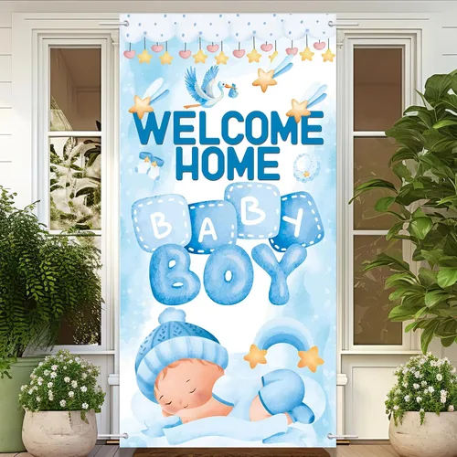 Vista 5 de Cartel de bienvenida a casa para puerta de bebé, baby shower, revelación de género, decoraciones para fiestas para niños, con texto en inglés "It's