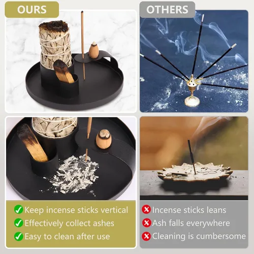 Vista 6 de Soporte de incienso 4 en 1, soporte para quemador de salvia, quemador de palo santo, bandeja de captura de cenizas de 5.47 pulgadas, soporte