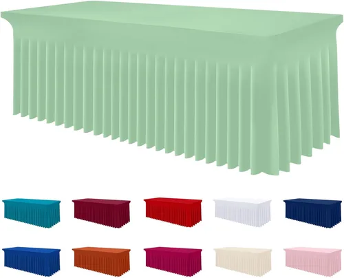 Vista 54 de Smiry Mantel de Spandex, Mantel Elástico Ajustable Extensible para Mesas Rectangulares de 6 Pies, Falda Cubierta de Mesa Impermeable y Lavable