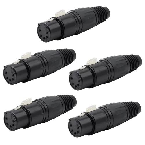 Vista 8 de Conector de cable XLR de 4 pines XLR Conector de enchufe hembra de 4 pines Adaptador de audio para micrófono, negro, 5 PCS