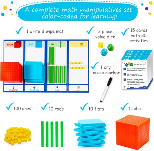 Vista 4 de Simply magic - 141 bloques base de diez bloques para matemáticas, cubos de números de valor de lugar Math Manipulatives K-3, Unit Blocks 1st 2nd